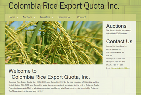 Columbia Rice Export Quota website