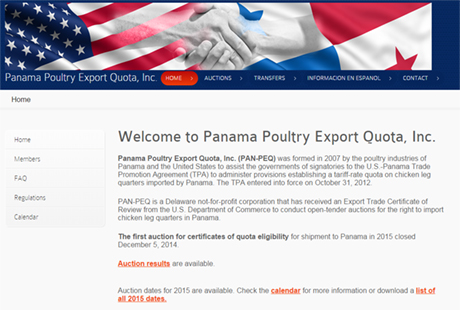 Panama Poultry Export Quaota website